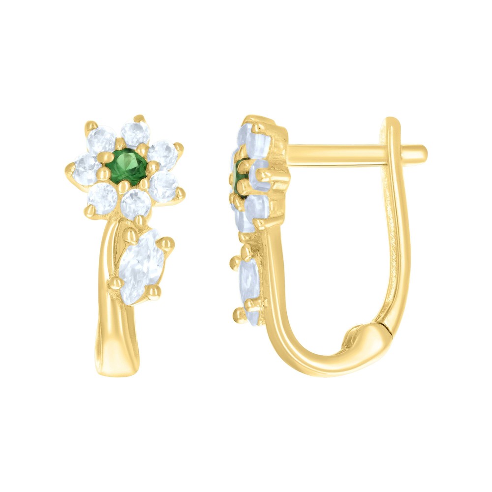 10kt 10k  Gold Women Green Marquise Rnd CZ Flower Fashion Latch Back Earrings